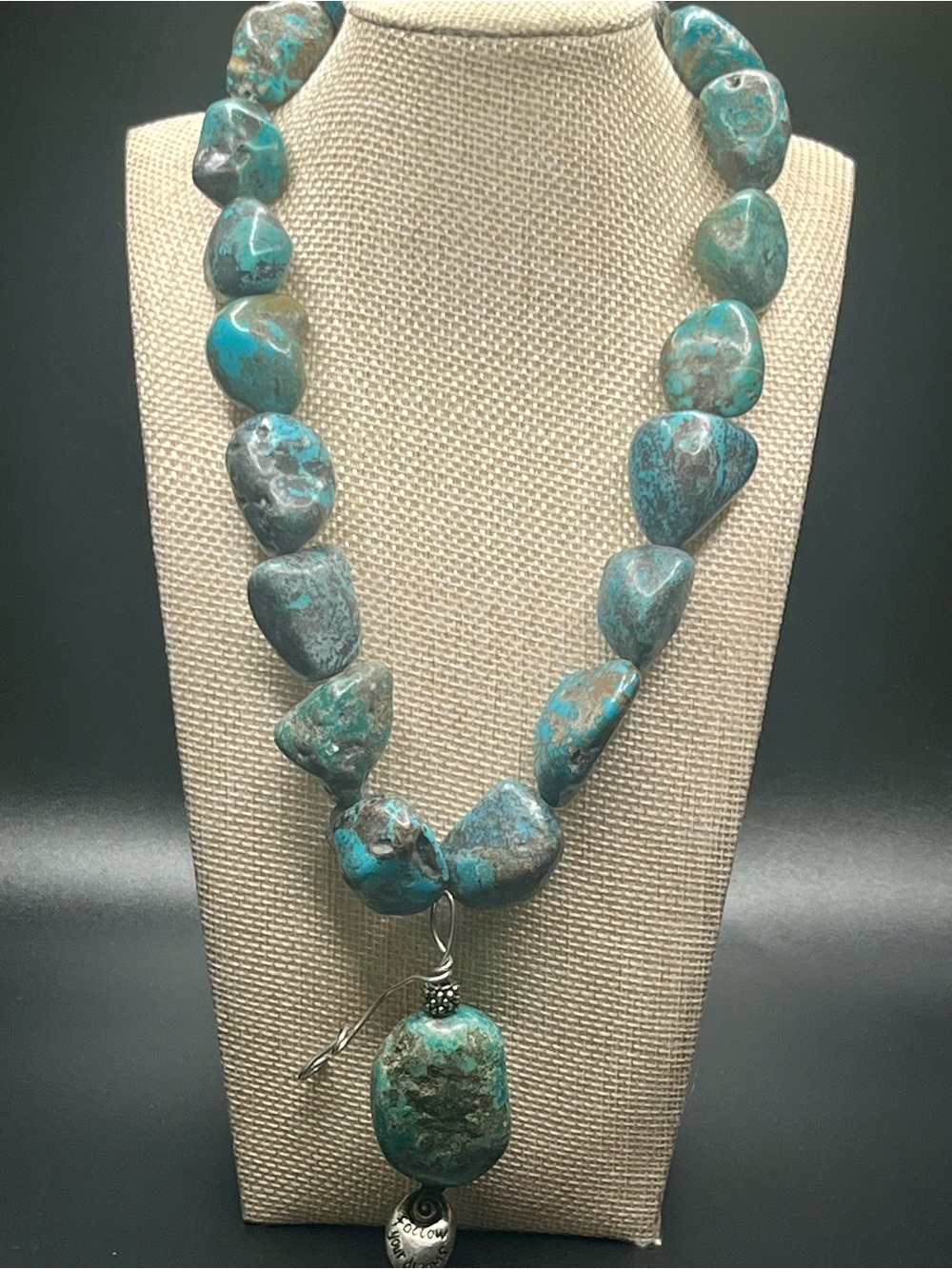 Chunky Chrysocolla Gemstone Necklace Heavy Artisan Statement Piece
